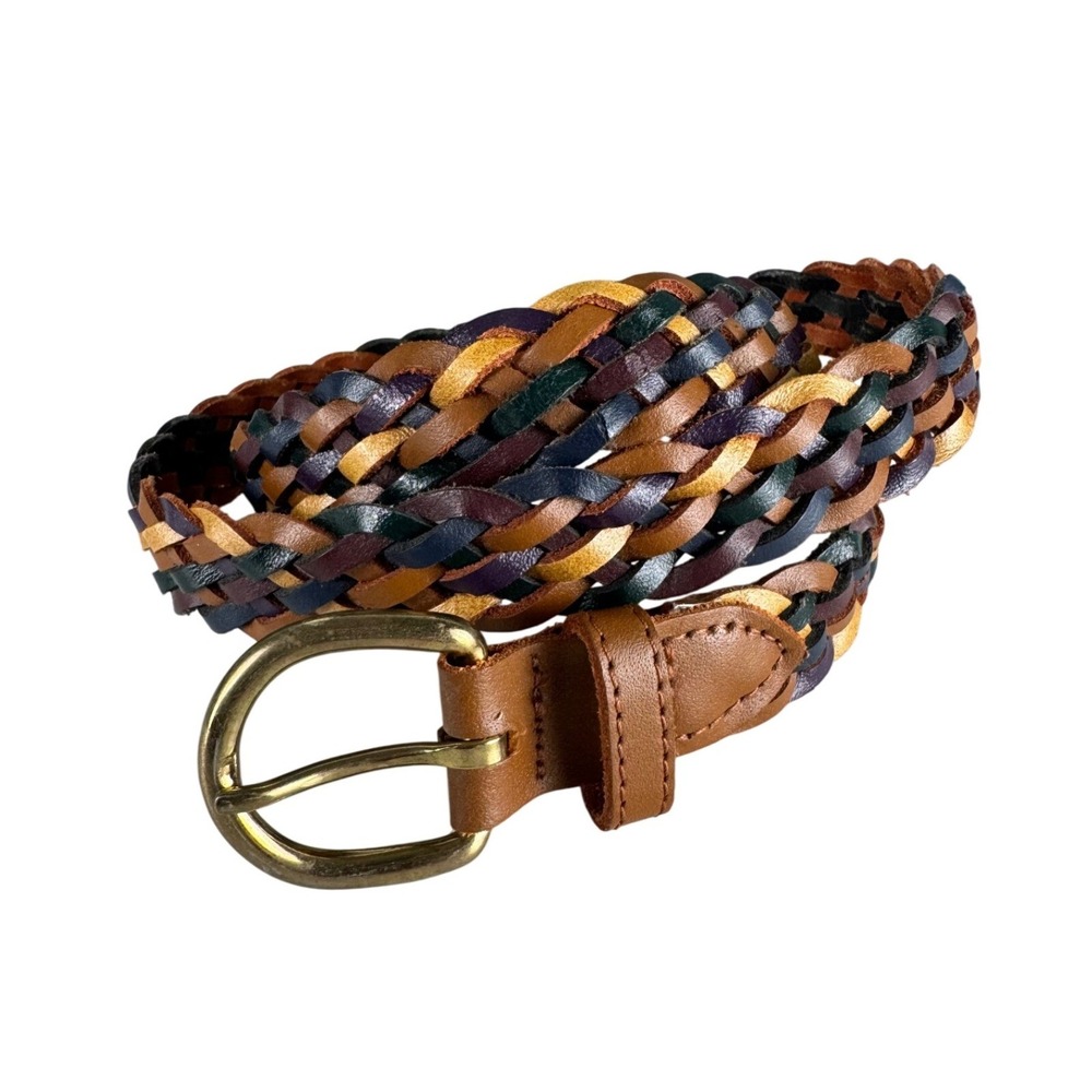 Multicolor Braided Genuine Leather Belt Brass Buckle‎ XL Made in Guatemala F14Q